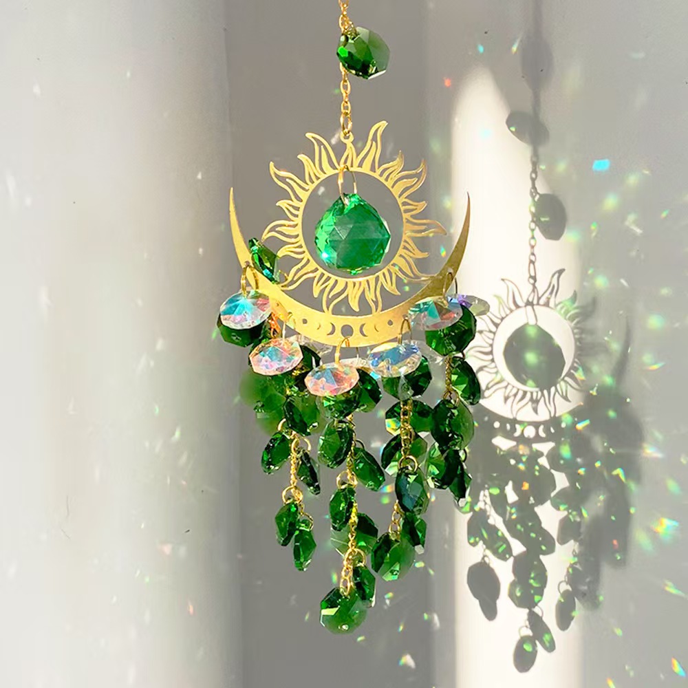 Sun Moon Crystal Suncatcher Hanging Ornament Rainbow Prism Window Decor