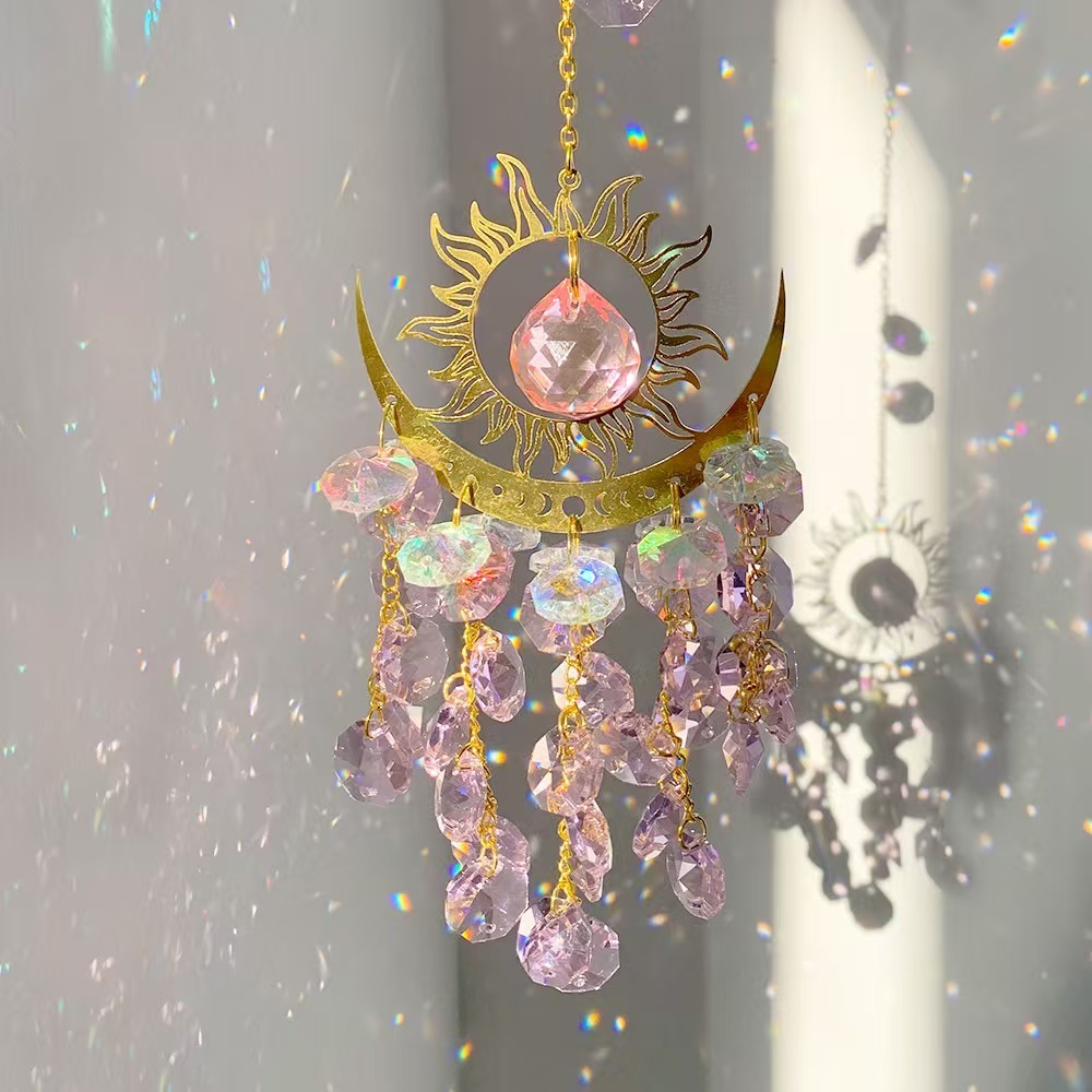 Sun Moon Crystal Suncatcher Rainbow Window Hanging Decor