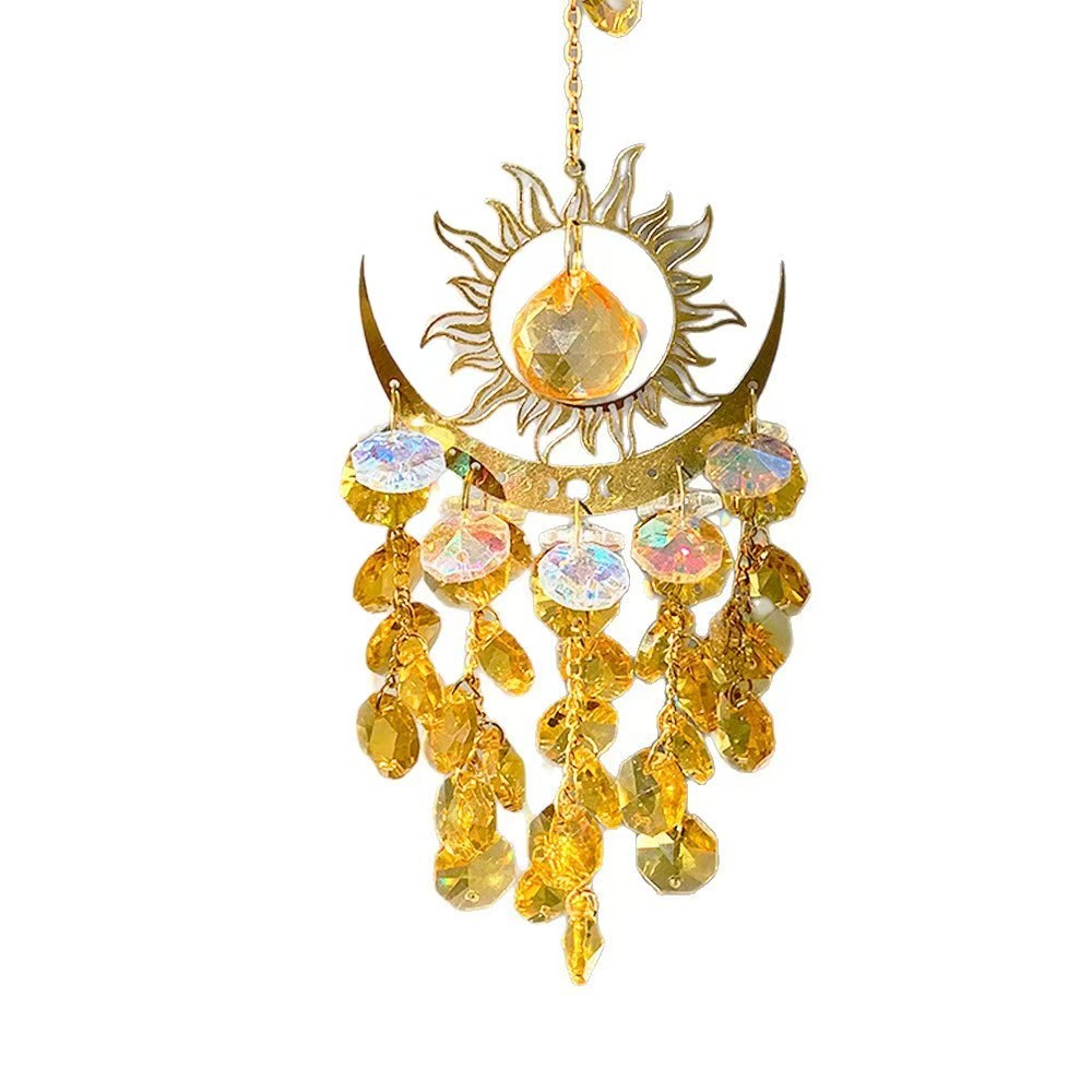 Sun Moon Crystal Suncatcher Hanging Ornament Rainbow Prism Window Decor