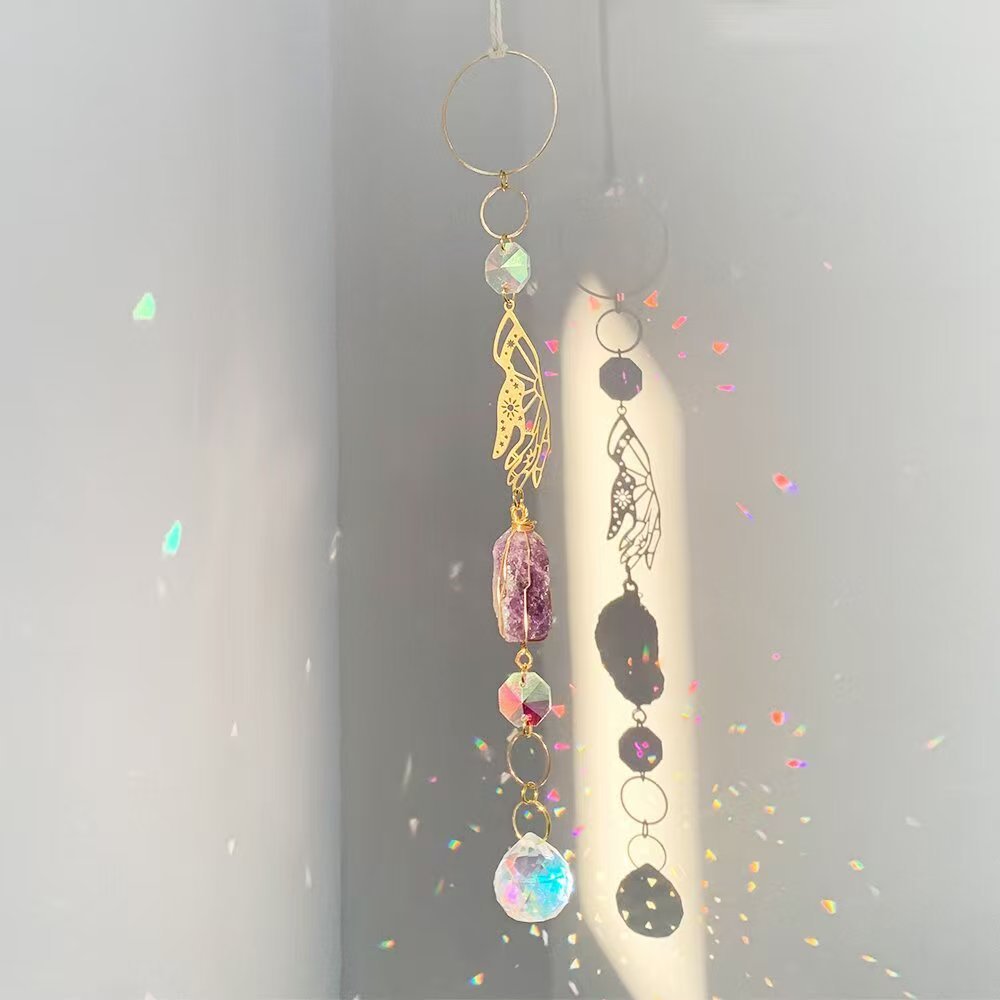 Amethyst Crystal Suncatcher Moth Moon Rainbow Window Hanging Decor
