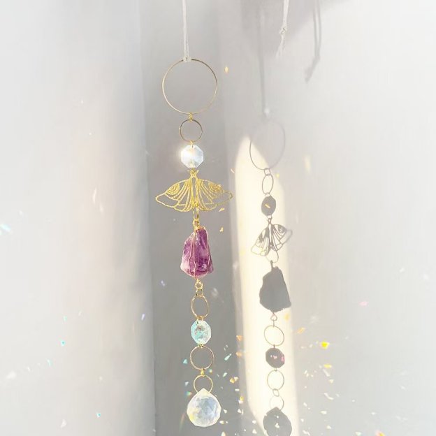 Amethyst Crystal Suncatcher Moth Moon Rainbow Window Hanging Decor