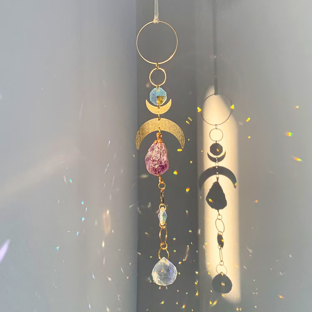 Amethyst Crystal Suncatcher Moth Moon Rainbow Window Hanging Decor