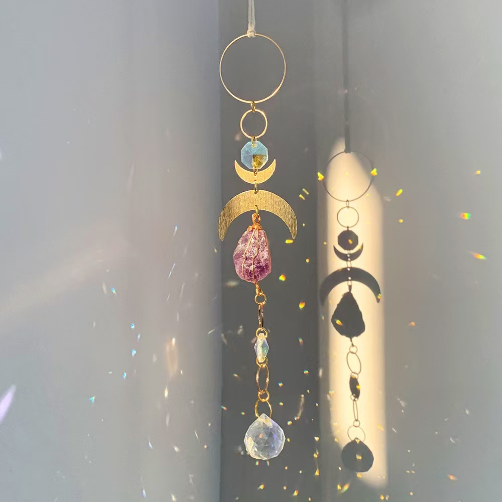 Amethyst Crystal Suncatcher Moth Moon Rainbow Window Hanging Decor
