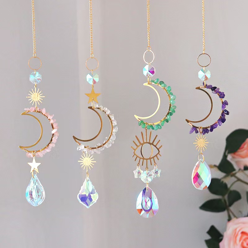 Moon Crystal Chip Suncatcher Hanging Rainbow Prism Window Decor