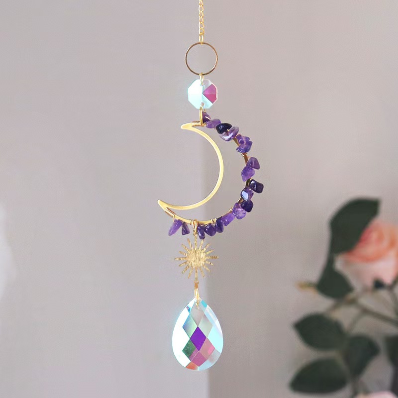 Moon Crystal Chip Suncatcher Hanging Rainbow Prism Window Decor