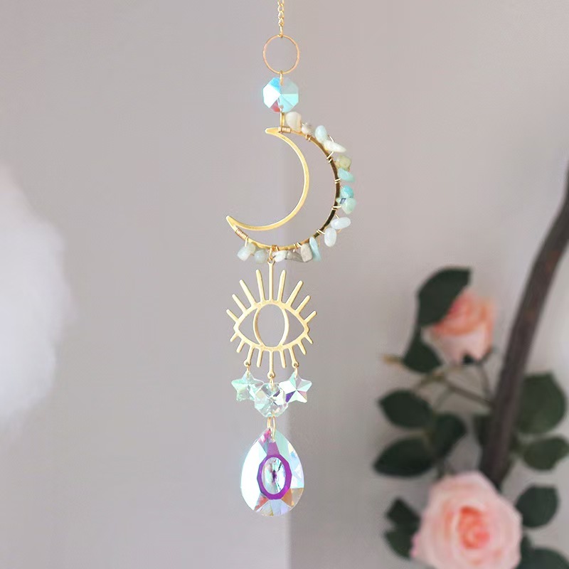 Moon Crystal Chip Suncatcher Hanging Rainbow Prism Window Decor