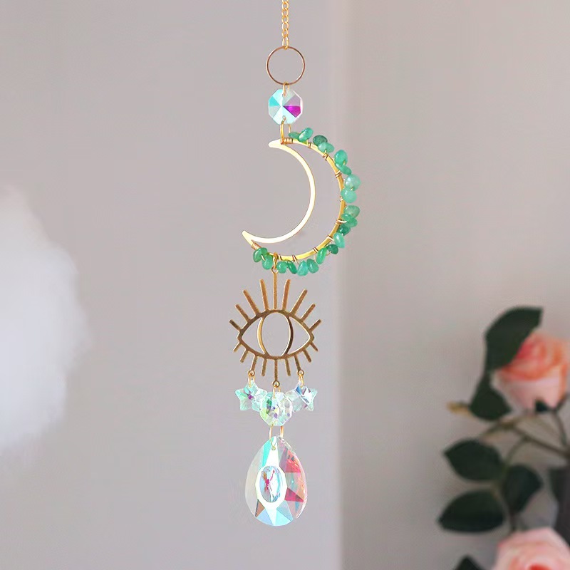 Moon Crystal Chip Suncatcher Hanging Rainbow Prism Window Decor