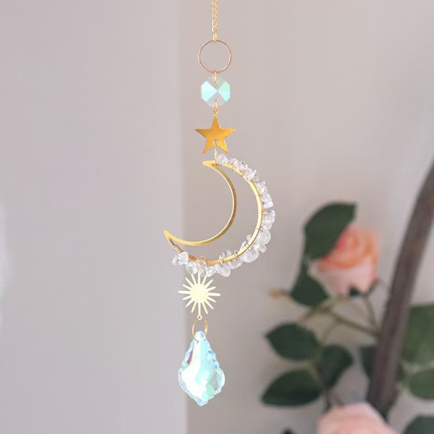 Moon Crystal Chip Suncatcher Hanging Rainbow Prism Window Decor