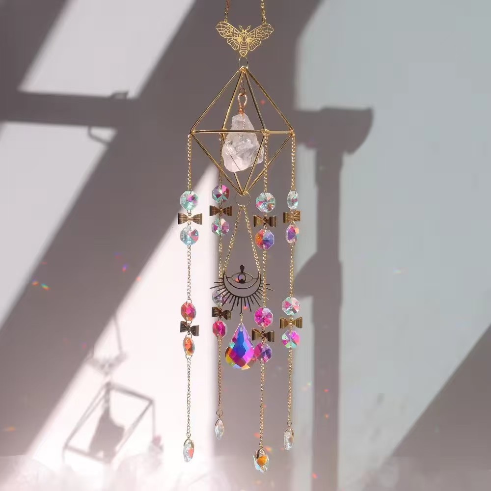 Crystal Quartz Suncatcher Butterfly Wind Chime Home Decor for Window Hanging