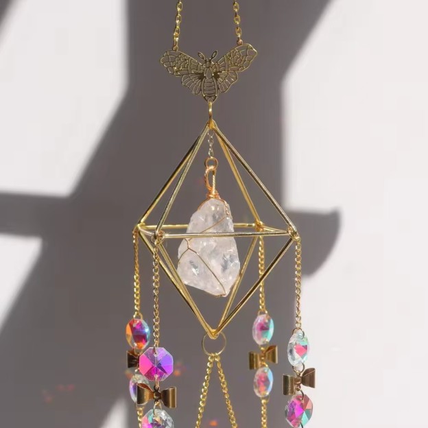 Crystal Quartz Suncatcher Butterfly Wind Chime Hanging Decor for Window and Door