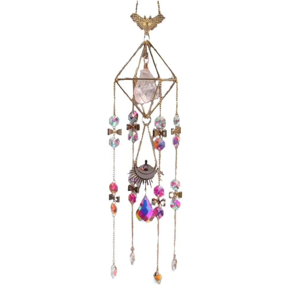 Crystal Quartz Suncatcher Butterfly Wind Chime Hanging Decor for Window and Door