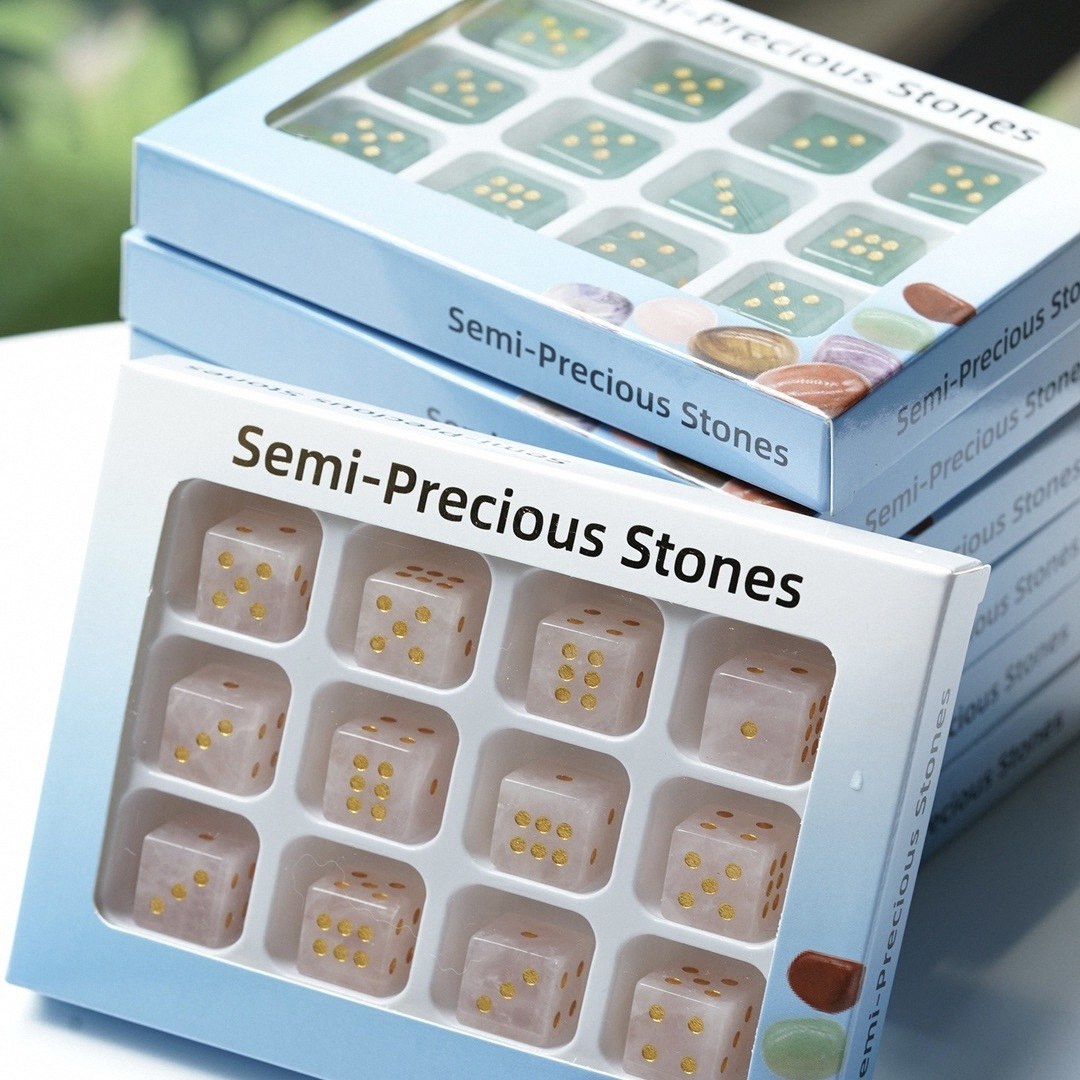 Semi-Precious Crystal Dice, Engraved Gemstone Dice Available as Single Pieces or Display Sets