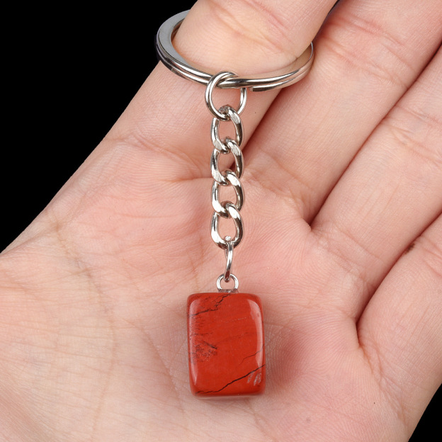 Natural Crystal Rectangle Keychain, Irregular Stone Block Key Ring Charm for DIY Accessories, Bag Decoration and Everyday Carry Gift