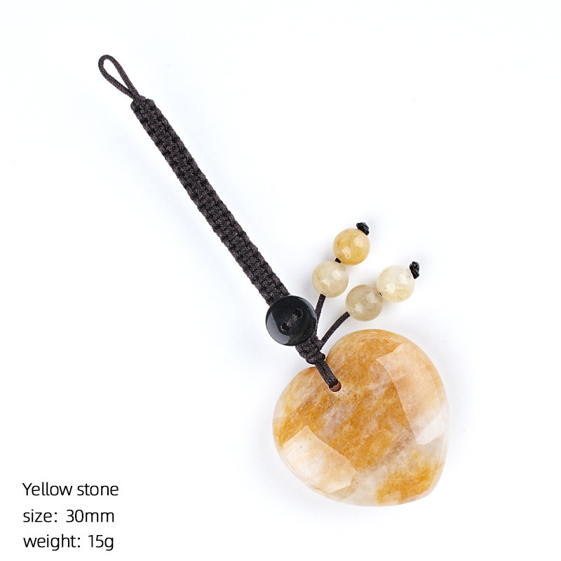 Natural Stone Heart Keychain Pendant, Handwoven Crystal Heart Bag Charm for Keys, DIY Jewelry, Gift Decoration or Wholesale Supply