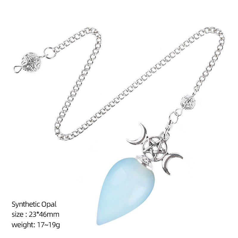 Natural Crystal Dowsing Pendulum Necklace | Triple Moon Teardrop Stone Pendant – stonevara