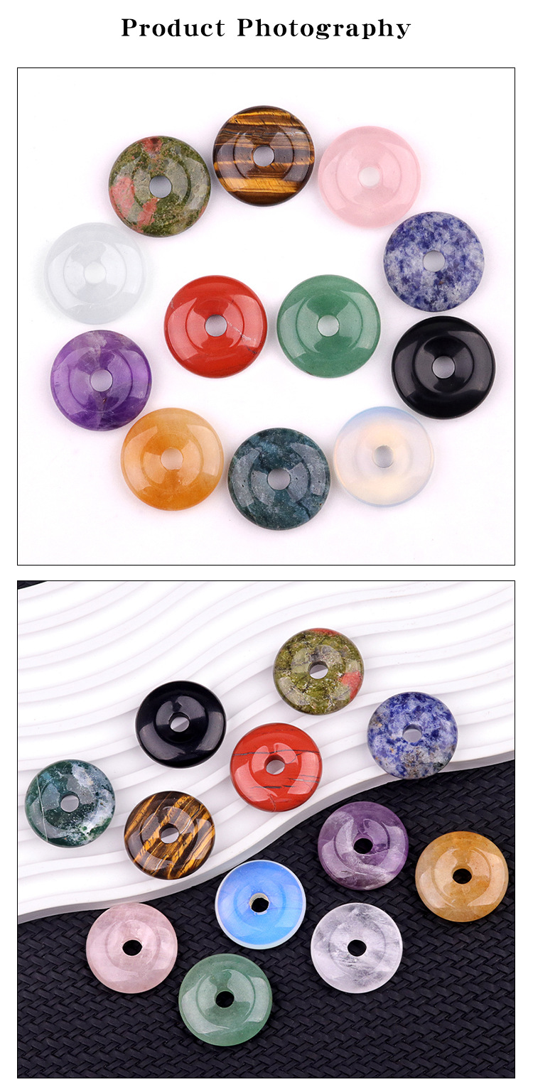 Natural Stone Donut Circle Pendant DIY Necklace Charm Round Large Hole Amulet Style Smooth Polished Minimalist Fashion Accessory