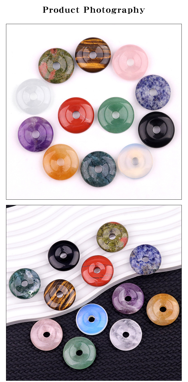 Natural Stone Donut Circle Pendant DIY Necklace Charm Round Large Hole Amulet Style Smooth Polished Minimalist Fashion Accessory