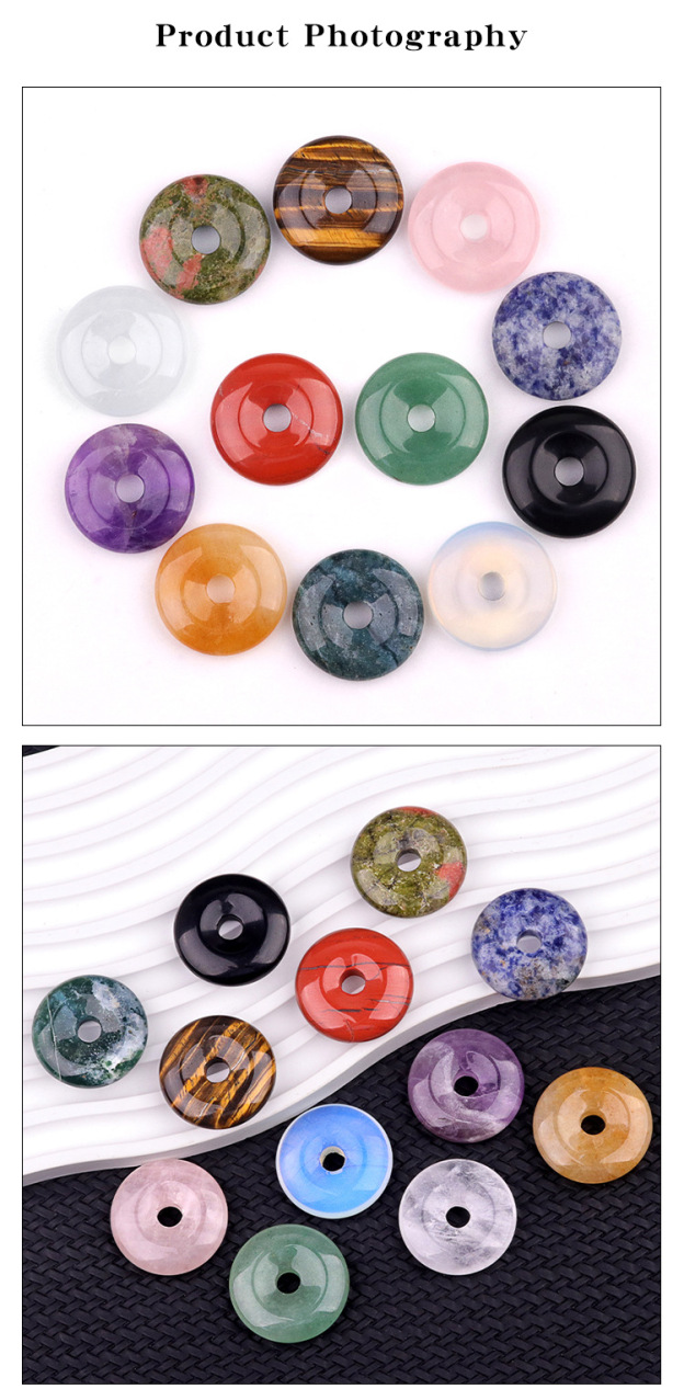 Natural Stone Donut Circle Pendant DIY Necklace Charm Round Large Hole Amulet Style Smooth Polished Minimalist Fashion Accessory