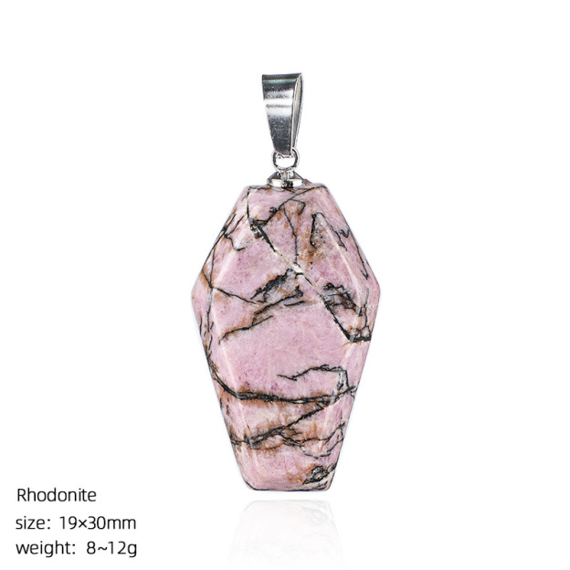 Natural Coffin-Shaped Crystal Pendant Necklace, Faceted Gemstone Coffin Charm, Gothic Style Stone Jewelry for Daily Wear or Seasonal Styling