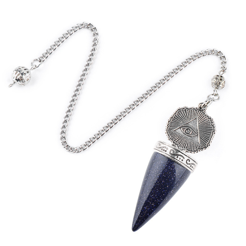 Natural Gemstone Pendulum Pendant Pointed Dowsing Tool Meditation Chain Adjustable Divination Crystal Charm26022101