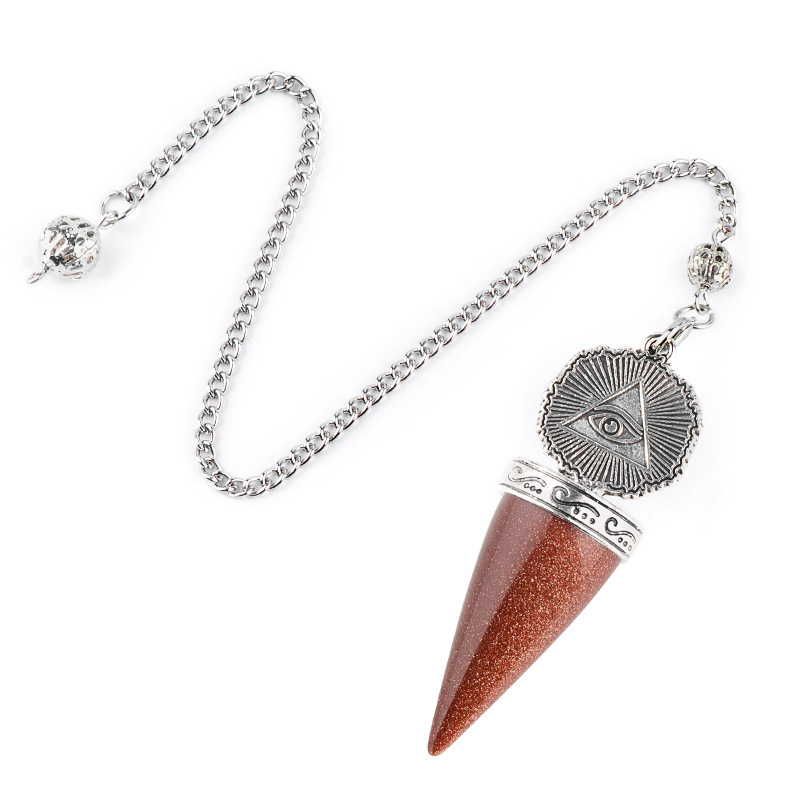 Natural Gemstone Pendulum Pendant Pointed Dowsing Tool Meditation Chain Adjustable Divination Crystal Charm26022101