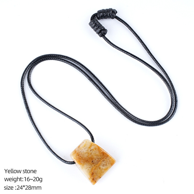 Natural Stone Axe Shape Pendant Necklace Adjustable Rope Hand Carved Vintage Style Large Hole Pendant Necklace