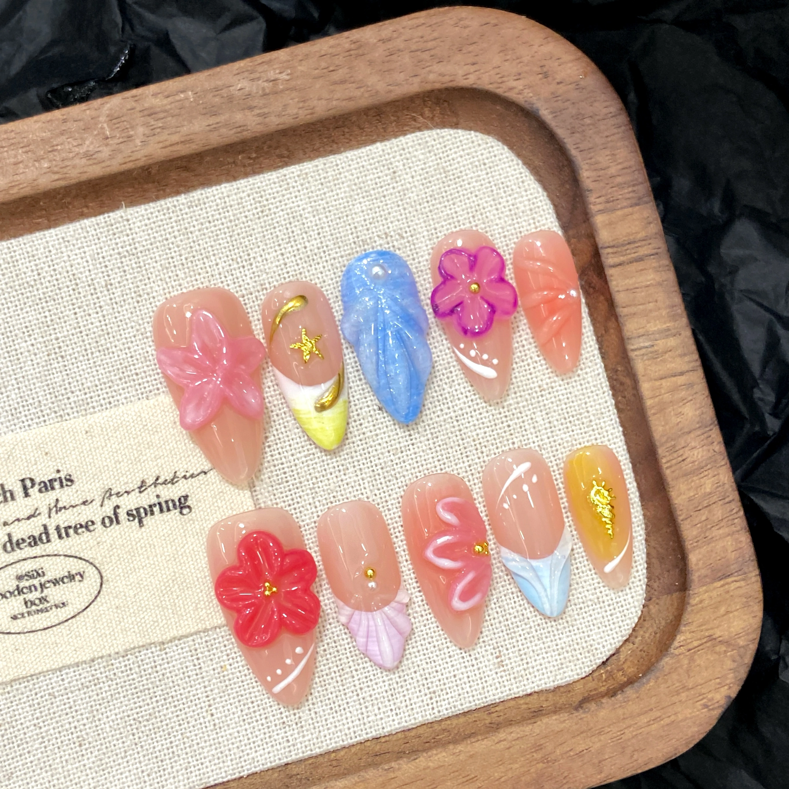 Blooming Elegance Sheer Floral 3D Flower Handcrafted Enchanted Ten Pieces of Press-On Nails YH677