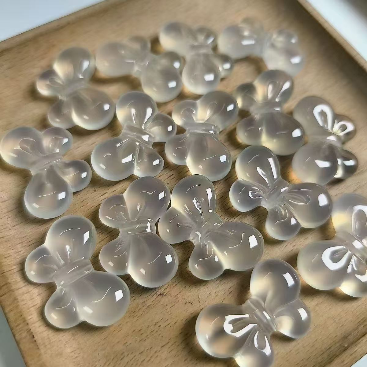 Chalcedony Agate Bow Pendant Natural Gemstone Bowknot Charm No Cord DIY Jewelry Making Accessory Carving Pendant