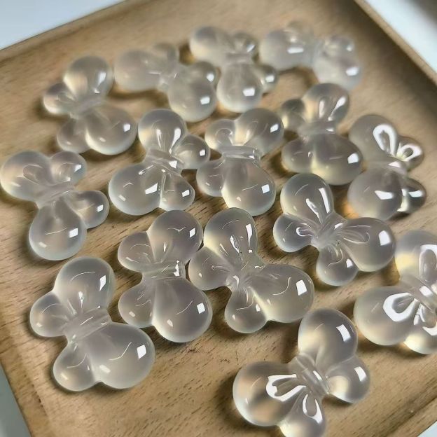 Chalcedony Agate Bow Pendant Natural Gemstone Bowknot Charm No Cord DIY Jewelry Making Accessory Carving Pendant