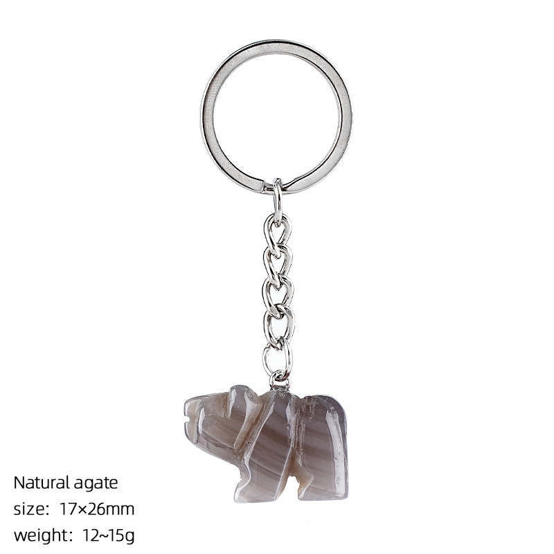 Natural Stone Polar Bear Keychain Animal Shape Hand Carved Bag Pendant Creative Cute Bear Key Ring Gift Accessory