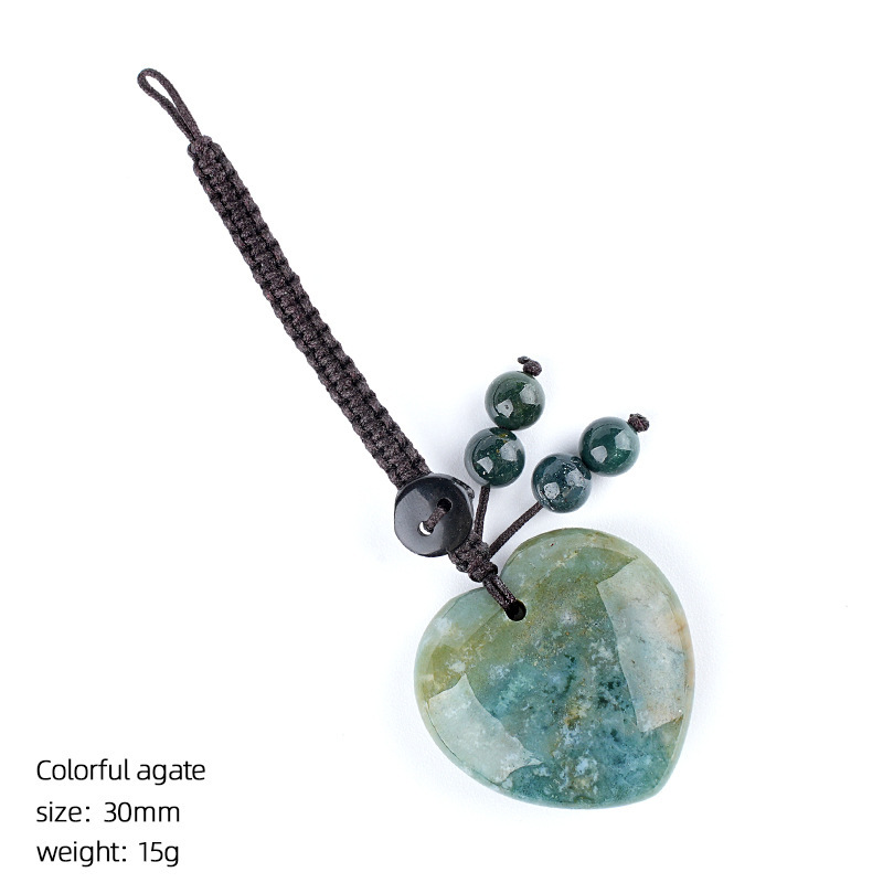 Natural Stone Heart Keychain Pendant, Handwoven Crystal Heart Bag Charm for Keys, DIY Jewelry, Gift Decoration or Wholesale Supply