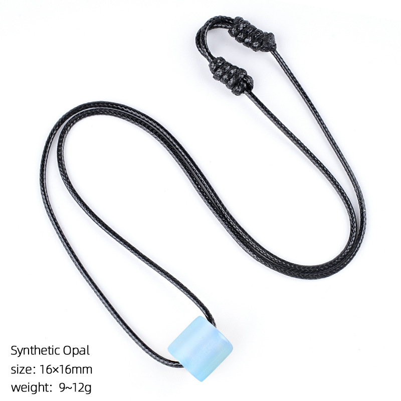 Natural Stone Cylinder Pendant Necklace Adjustable Braided Rope Large Hole Minimalist Vintage Style Everyday Fashion Accessory