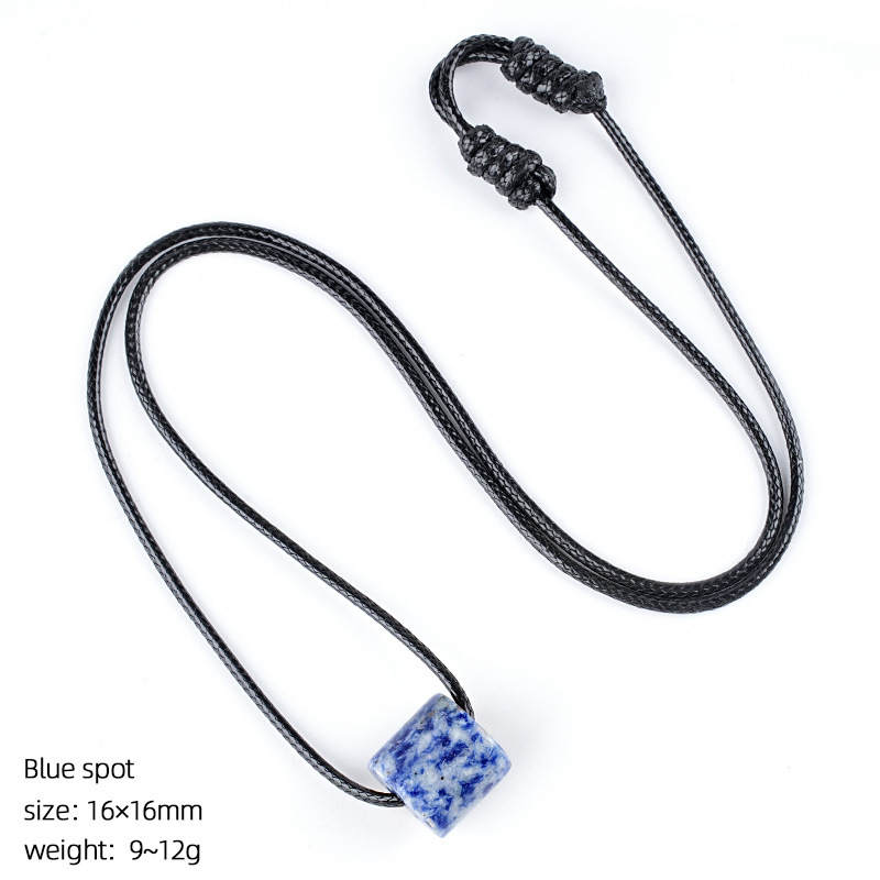 Natural Stone Cylinder Pendant Necklace Adjustable Braided Rope Large Hole Minimalist Vintage Style Everyday Fashion Accessory