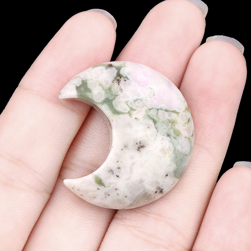 Natural Crystal Moon Charm, Crescent Stone Carving No Hole Pendant for DIY Jewelry Making, Decorative Crafts and Handmade Accessory Projects
