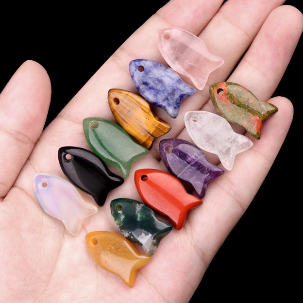 Natural Stone Fish Shape Pendant, DIY Fish-shaped Necklace, Creative Carved Stone Fish Pendant