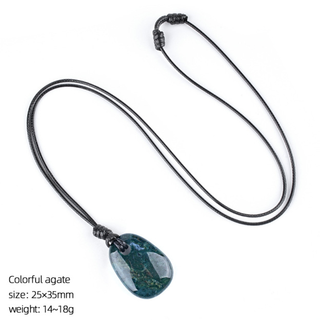 Natural Stone Trapezoid Pendant Necklace Adjustable Rope Large Hole Pendant Hand Carved Stone Necklace Charm