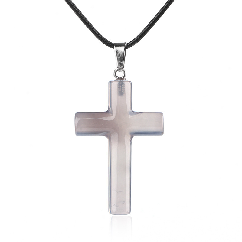 Natural Crystal Cross Pendant Necklace Spiritual Healing Pendant with Adjustable Cord for Meditation
