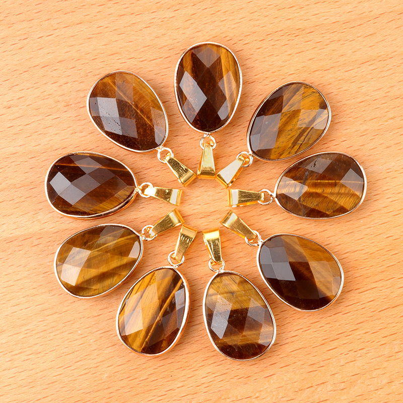 Natural Crystal Faceted Oval Pendant, Copper Wrapped Single Hole Gemstone Charm for DIY Necklace Making and Elegant Jewelry Styling