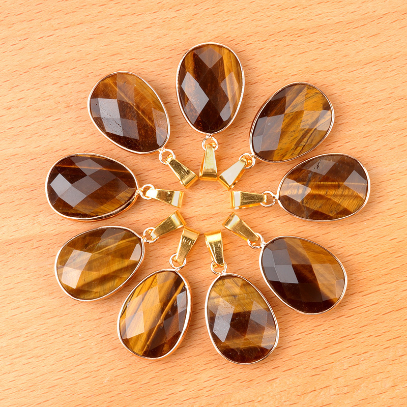 Natural Crystal Faceted Oval Pendant, Copper Wrapped Single Hole Gemstone Charm for DIY Necklace Making and Elegant Jewelry Styling