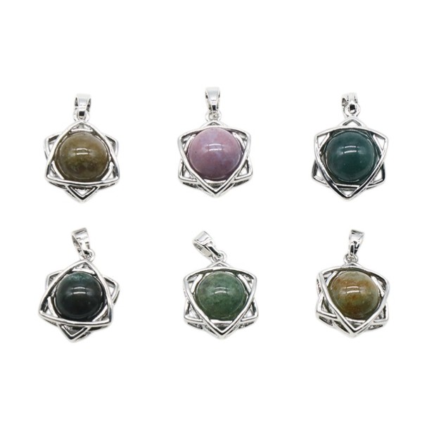 Natural Crystal Hexagram Pendant, Star Cage Gemstone Charm with Round Stone Bead for DIY Bracelet, Necklace Making and Handmade Jewelry Accessories