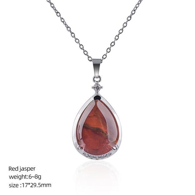 Natural Crystal Teardrop Pendant Necklace, Water Drop Gemstone Inlay Chain Necklace for Daily Wear or Gift