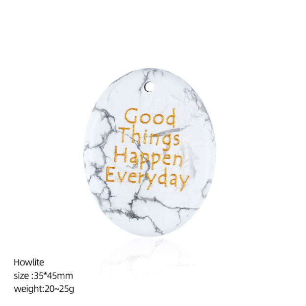Natural Stone Oval Pendant with Inspirational Engraving Good Things Happen Everyday, Handheld Worry Stone Charm for Necklace DIY Craft