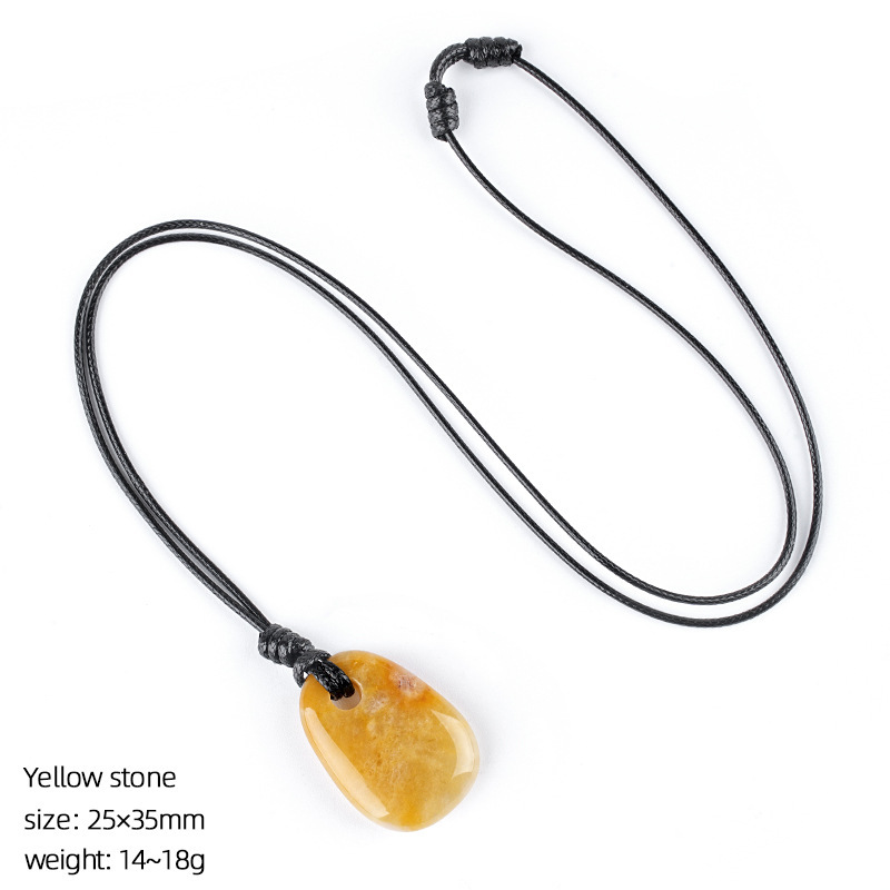 Natural Stone Trapezoid Pendant Necklace Adjustable Rope Large Hole Pendant Hand Carved Stone Necklace Charm