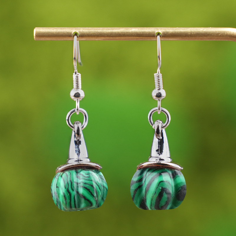 Natural Crystal Pumpkin Earrings, Agate Stone Witch Hat Drop Earrings, Vintage Halloween Style Gemstone Dangle Ear Jewelry