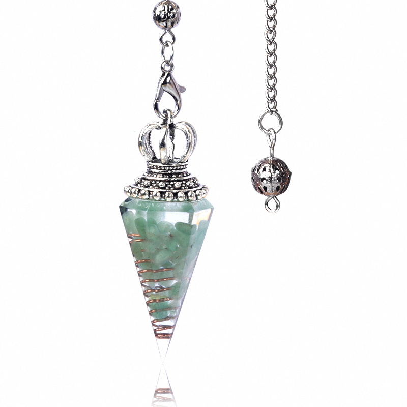 Natural Crystal Pendulum Necklace, Resin Hexagon Cone Dowsing Pendulum with Gemstone Chips, Spiritual Divination Gift, Handmade Jewelry
