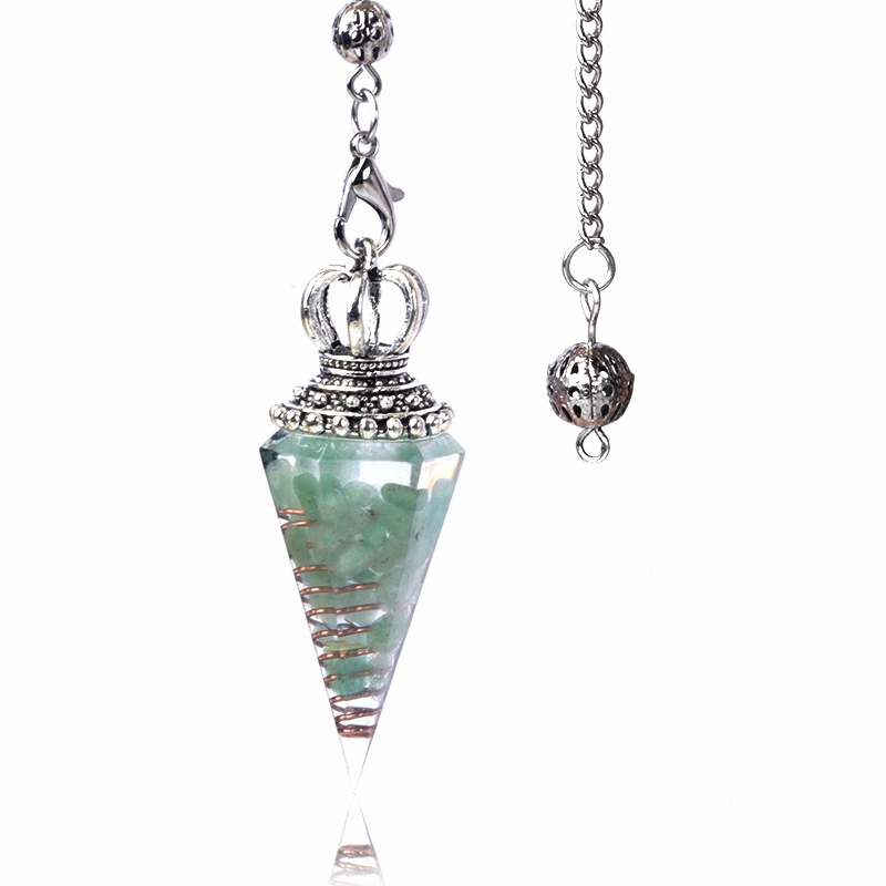 Natural Crystal Pendulum Necklace, Resin Hexagon Cone Dowsing Pendulum with Gemstone Chips, Spiritual Divination Gift, Handmade Jewelry