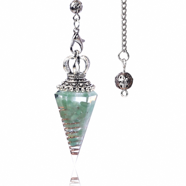 Natural Crystal Pendulum Necklace, Resin Hexagon Cone Dowsing Pendulum with Gemstone Chips, Spiritual Divination Gift, Handmade Jewelry