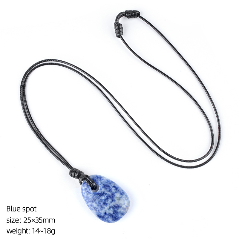 Natural Stone Trapezoid Pendant Necklace Adjustable Rope Large Hole Pendant Hand Carved Stone Necklace Charm