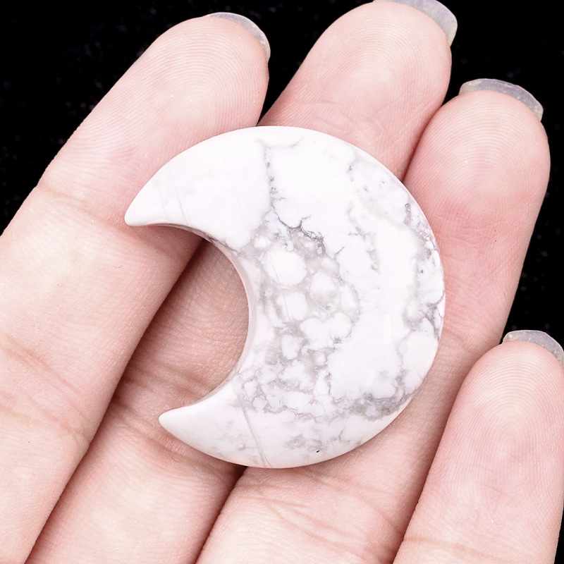 Natural Crystal Moon Charm, Crescent Stone Carving No Hole Pendant for DIY Jewelry Making, Decorative Crafts and Handmade Accessory Projects