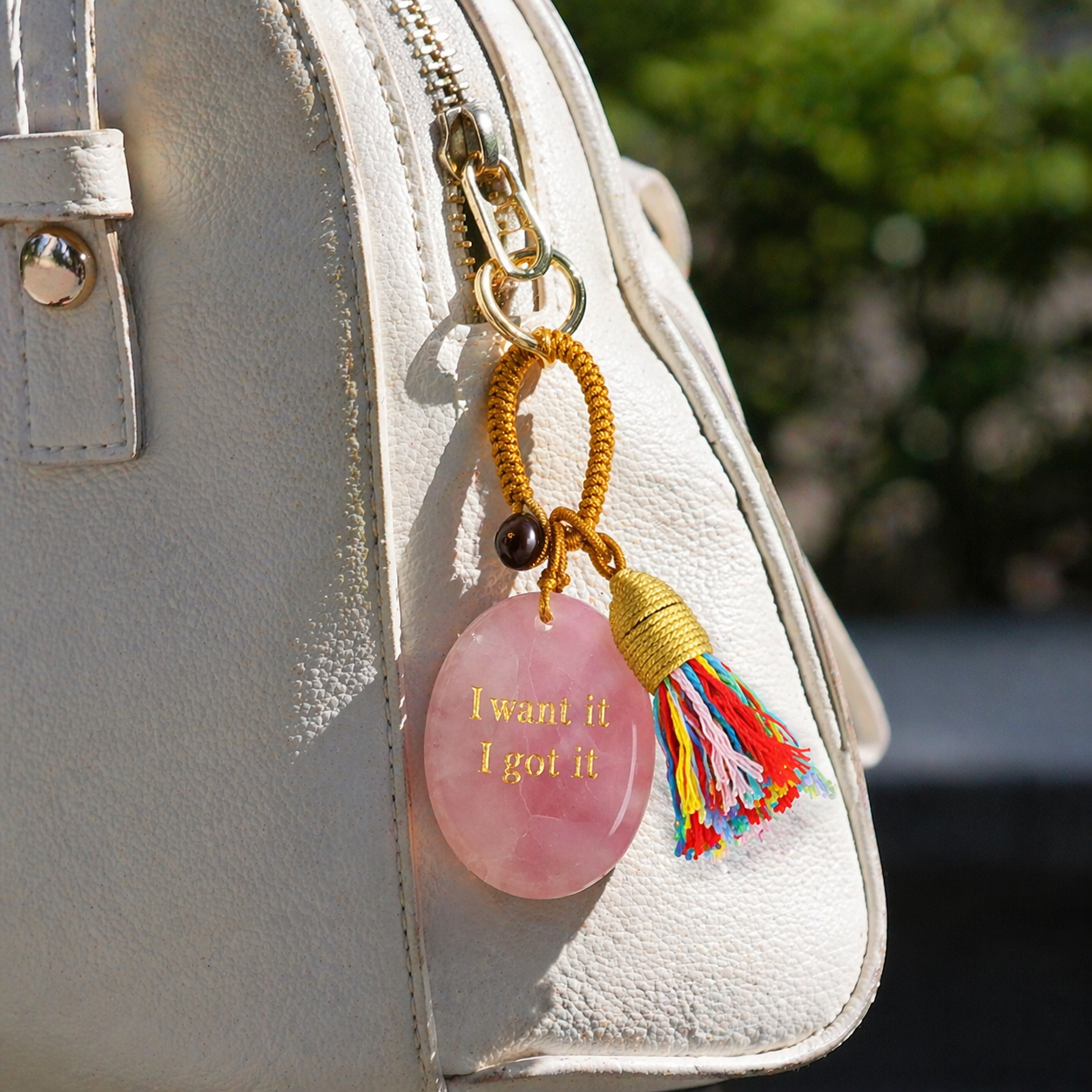 Natural Crystal Engraved Palm Stone Keychain, Oval Agate Worry Stone Bag Charm with Tassel for Car Hanging Decor, Mindful Gift and Everyday Accessory